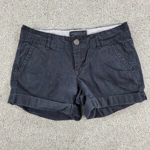Aeropostale Womens Midi Twill Shorts 0 Black Stretch Back Flap Pockets Cuffed